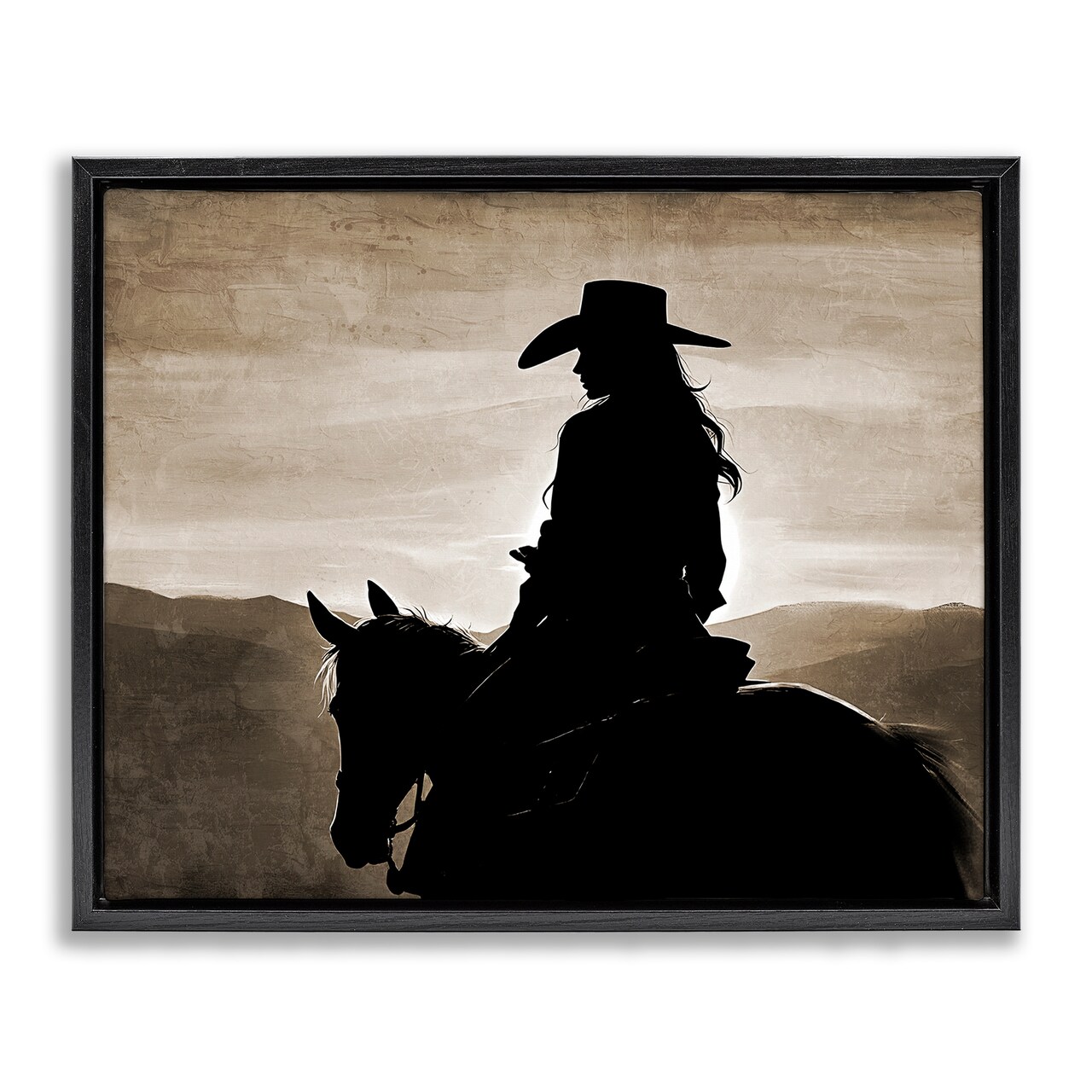 Stupell Industries Cowgirl Sunset Sepia Portrait Floating Frame By Kim Allen